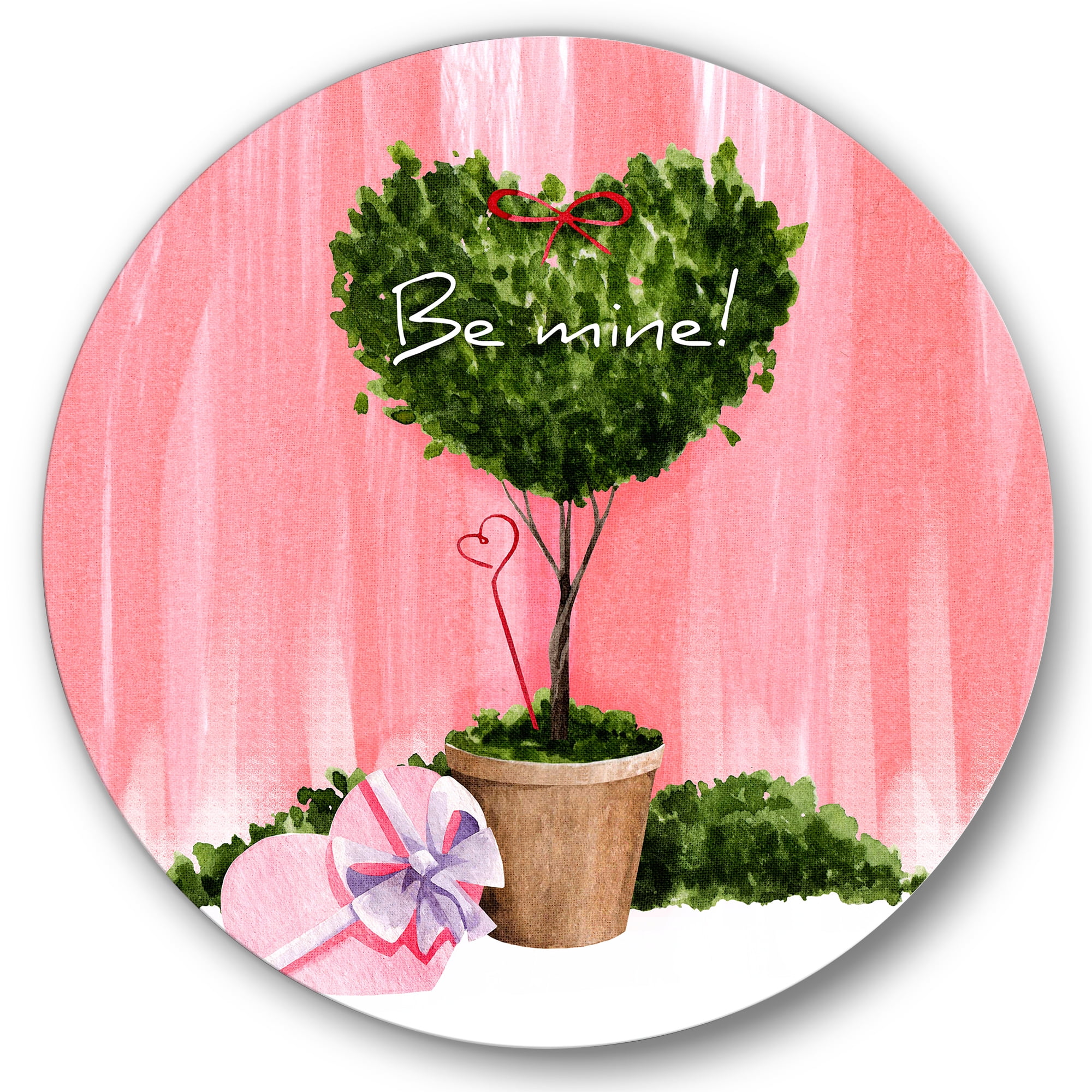 Designart 'Be Mine Heart Shaped Valentine House Plant' Farmhouse Circle Metal Wall Art 29x29 - Disc of 29