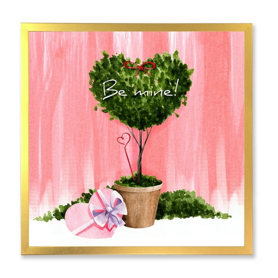 Designart 'Be Mine Heart Shaped Valentine House Plant' Farmhouse Framed Art Print