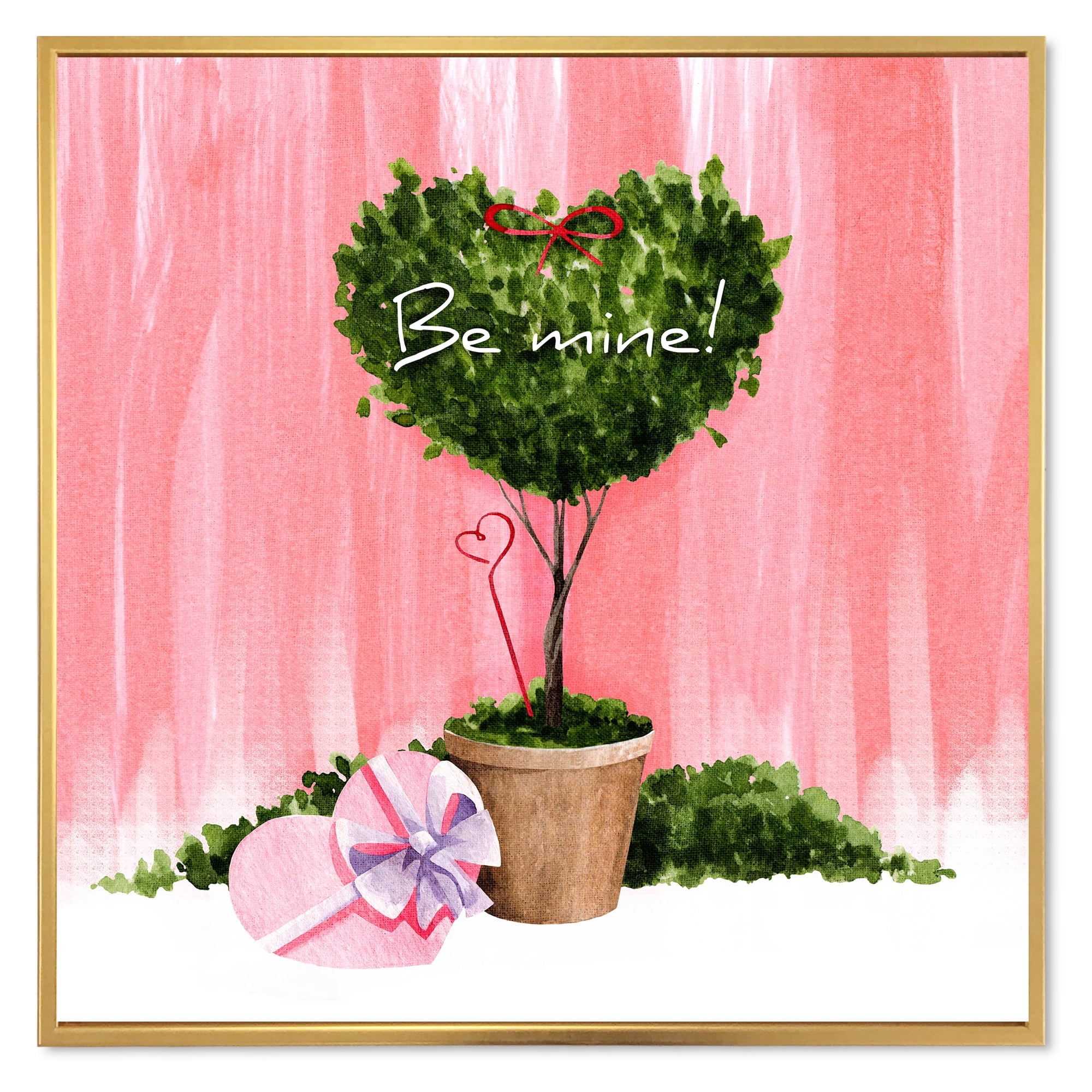 Designart 'Be Mine Heart Shaped Valentine House Plant' Farmhouse Framed Canvas Wall Art Print