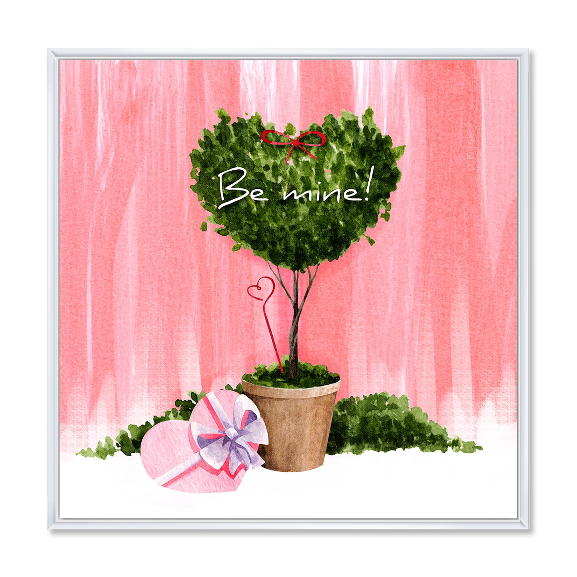 Designart 'Be Mine Heart Shaped Valentine House Plant' Farmhouse Framed Canvas Wall Art Print