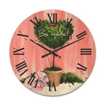 Designart 'Be Mine Heart Shaped Valentine House Plant' Farmhouse Wood Wall Clock
