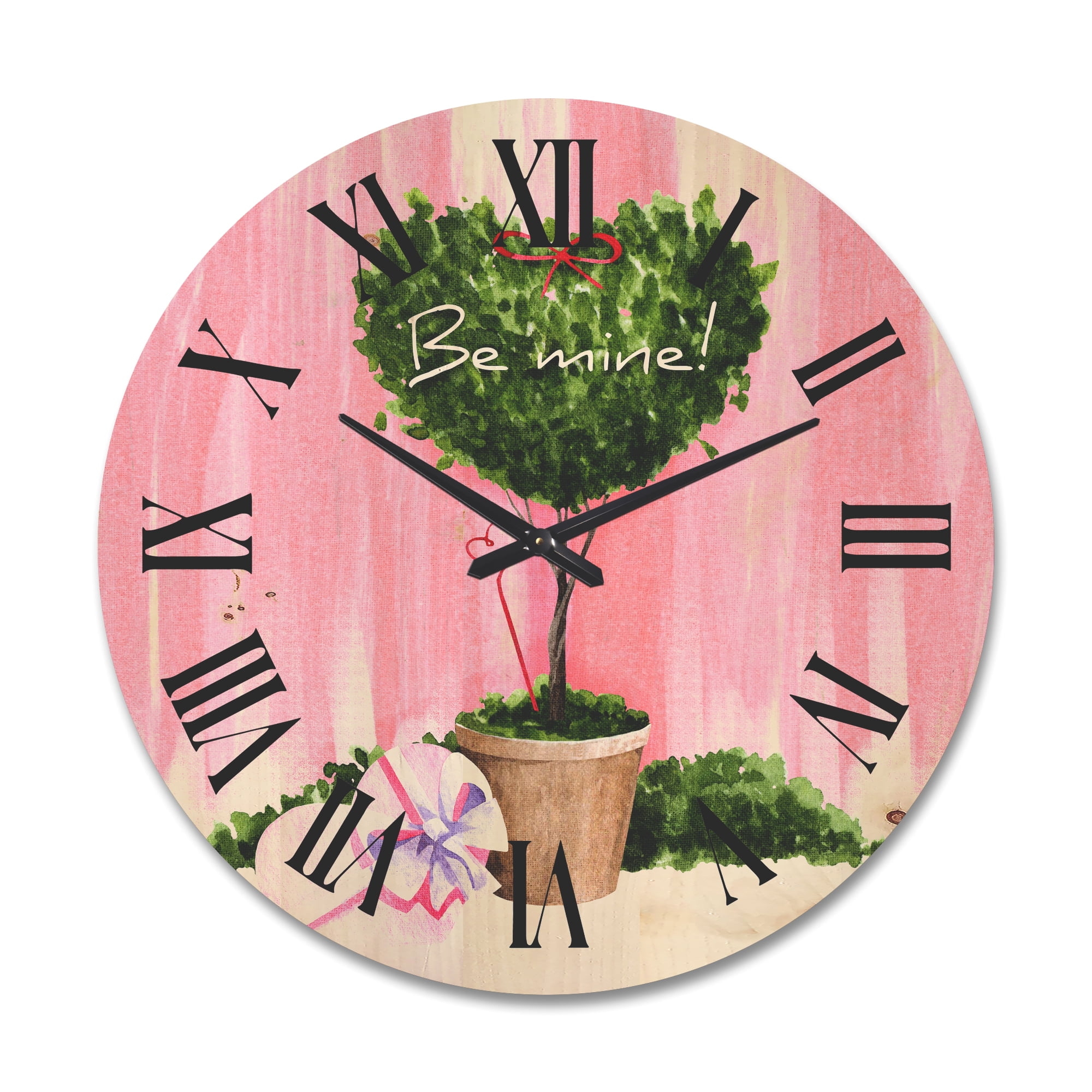 Designart 'Be Mine Heart Shaped Valentine House Plant' Farmhouse Wood Wall Clock