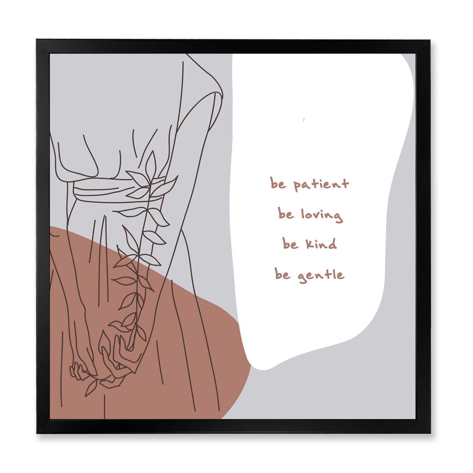Designart 'Be Patient Be Kind Be Loving Be Patient One Line Leave' Modern Framed Art Print