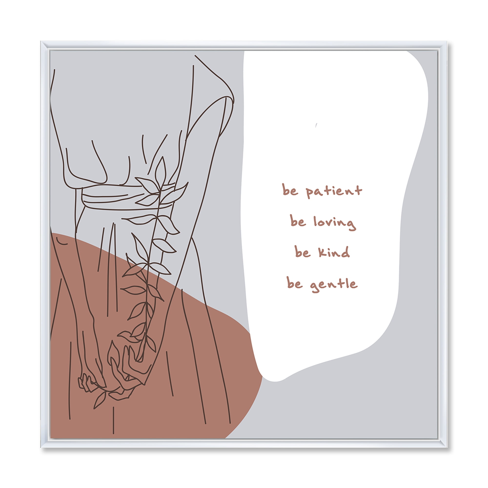 Designart 'Be Patient Be Kind Be Loving Be Patient One Line Leave' Modern Framed Canvas Wall Art Print