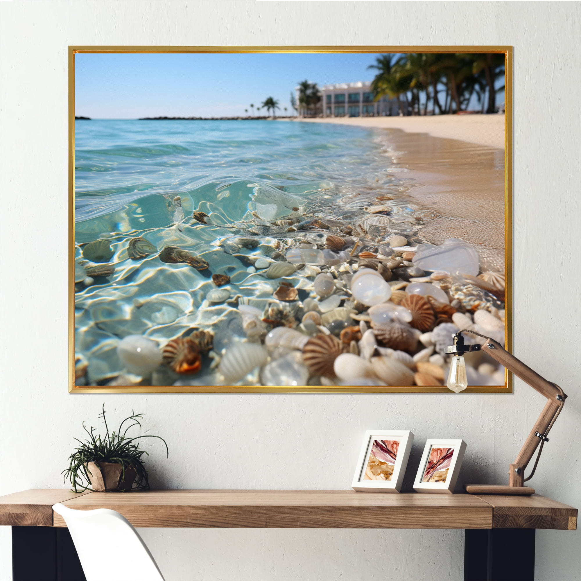 Designart "Beach Along Seven Miles I" Nautical & Beach Floater Framed ...