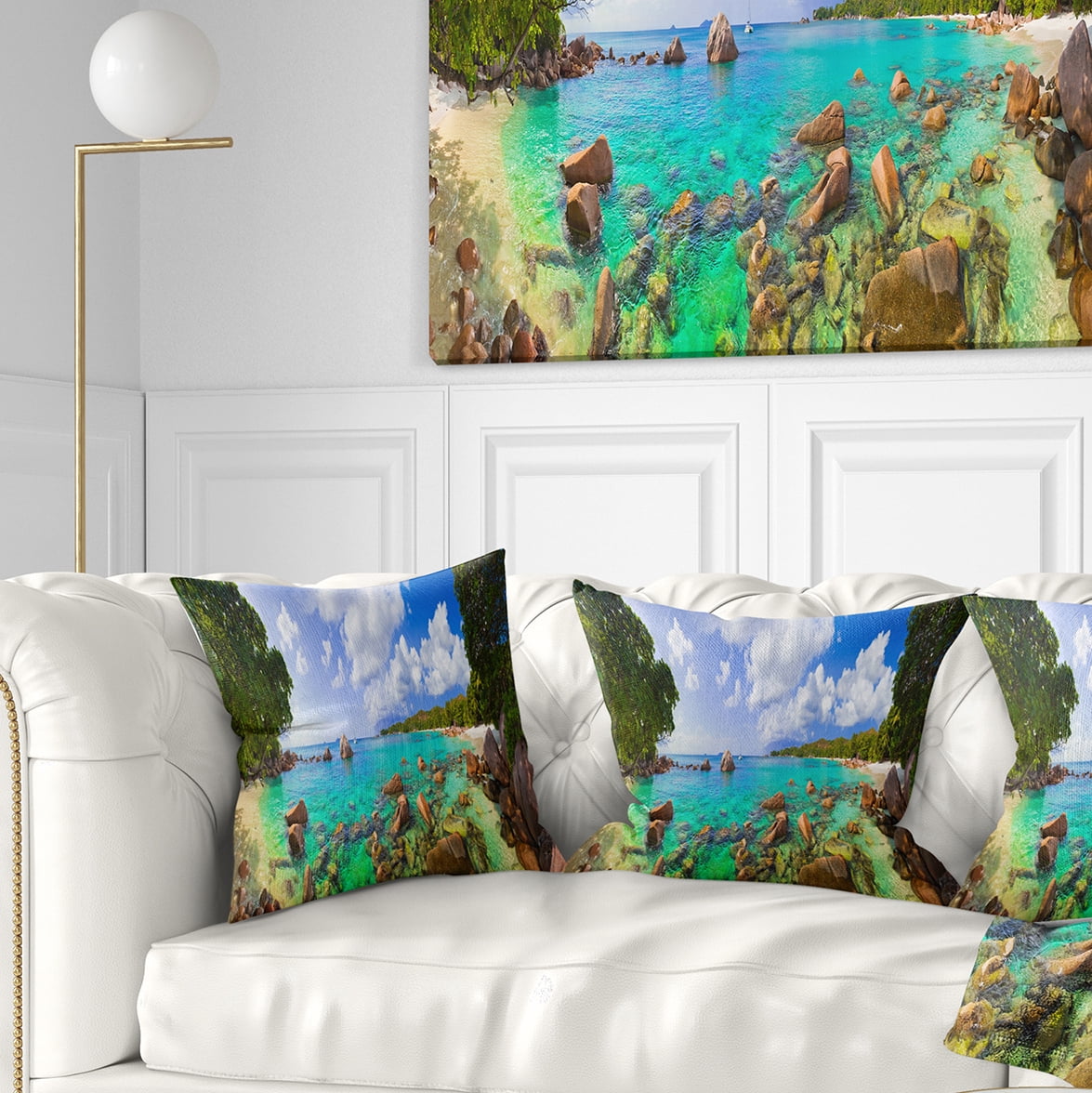Designart Beach Anse Lazio at Seychelles - Landscape Photography Throw Pillow - 16x16