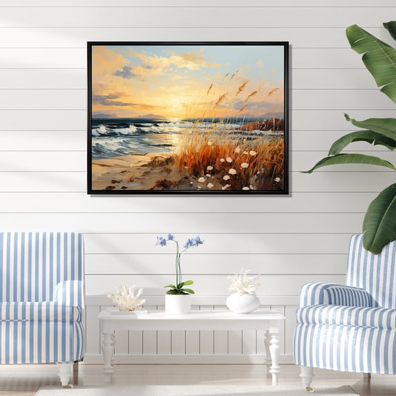 Designart "Beach Breeze Painting II" Nautical & Beach Floater Framed Wall Decor