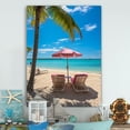 thumbnail image 1 of Designart "Beach Chairs Beach Pink" Nautical & Beach Metal Art Print, 1 of 1