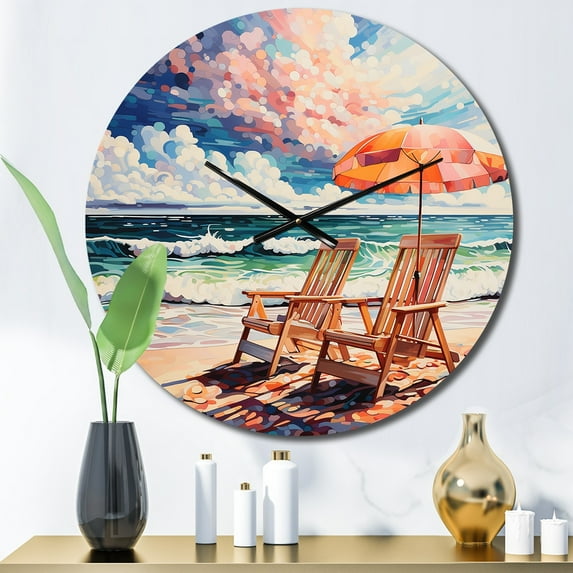 Designart "Beach Chairs Beautify Scenery I" Nautical & Beach Oversized Wall Clock