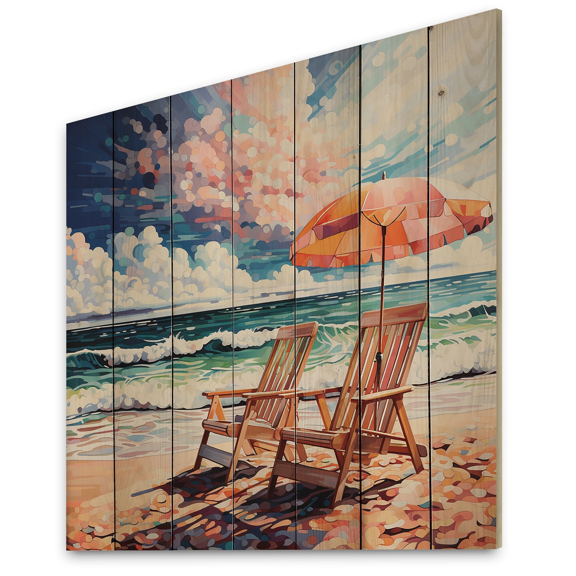 Designart Beach Chairs Beautify Scenery I Nautical Beach Print on Natural Pine Wood Walmart