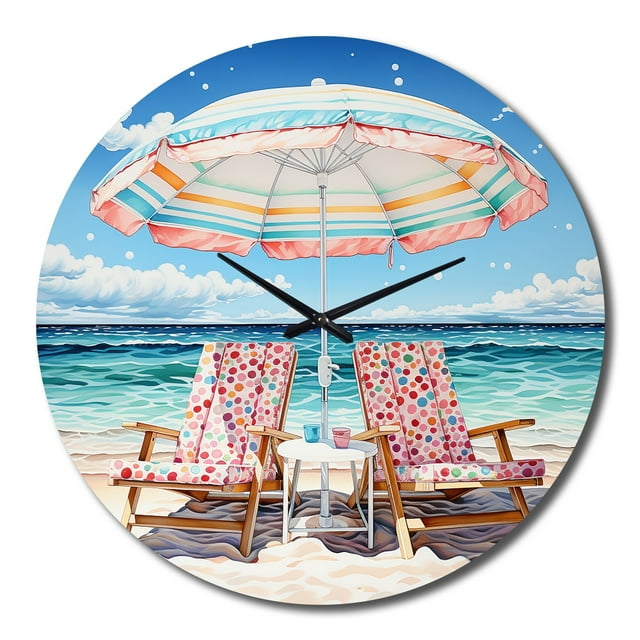 Designart "Beach Chairs Beautify Scenery II" Nautical & Beach Oversized Wall Clock