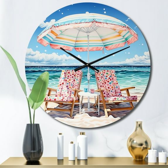 Designart "Beach Chairs Beautify Scenery II" Nautical & Beach Oversized Wall Clock