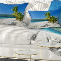 Designart Beach Coconut Palms in Wind - Seashore Photo Throw Pillow - 12x20