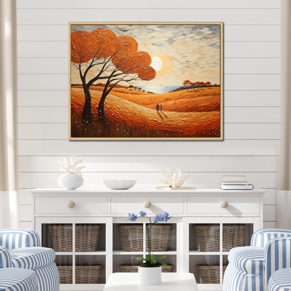 Designart "Beach Dune Dance Painting I" Modern Floater Framed Canvas Print