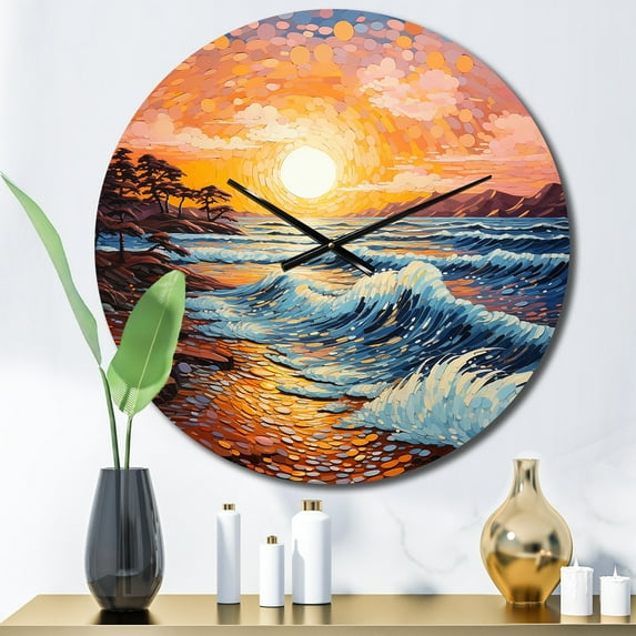 Designart "Beach Golden Sands Painting II" Nautical & Beach Oversized Wall Clock
