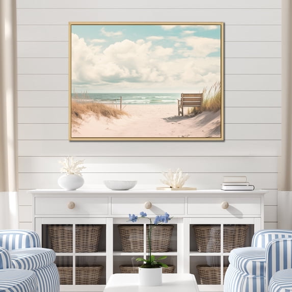 Designart "Beach Grass horizon II" Nautical & Beach Floater Framed Canvas Print