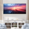thumbnail image 1 of Designart "Beach Horizon Pier Sunset in Pink and Blue I" Oversized Coastal Framed Wall Art - Coastal Blue Coastal Pier Living Room Framed Canvas Art, 1 of 7