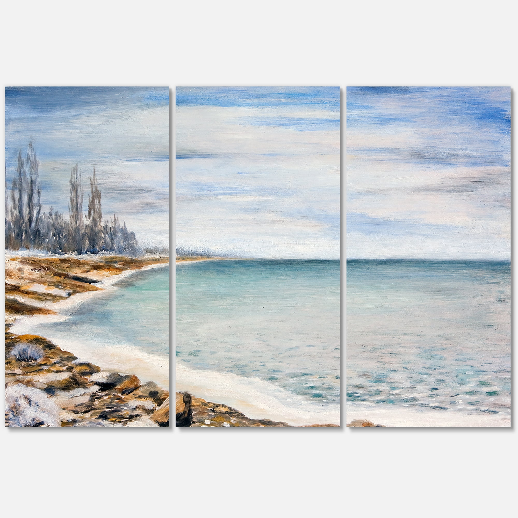 Designart ' Beach Is Covered With Ice ' Nautical & Coastal Canvas Wall Art Print