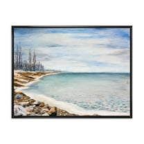 Designart 'Beach Is Covered With Ice' Nautical & Coastal Framed Canvas Wall Art Print