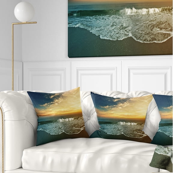 Designart Beach Panorama - Landscape Printed Throw Pillow - 16x16