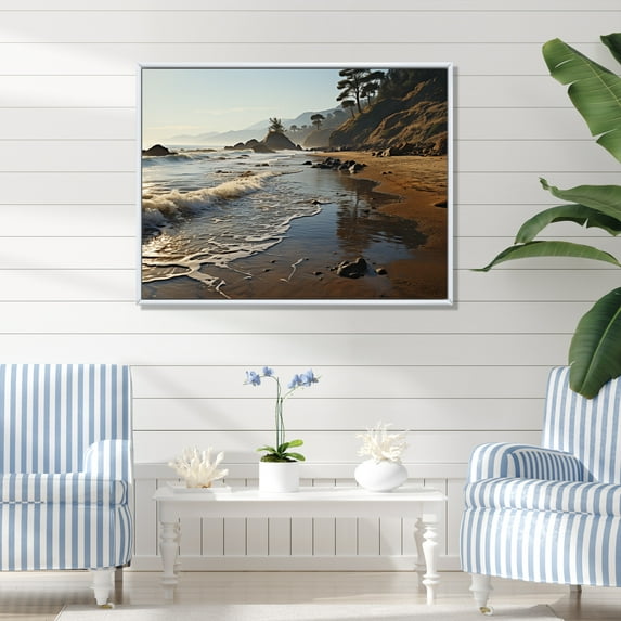 Designart "Beach Photo Calm Tide I" Nautical & Beach Floater Framed Wall Art Living Room