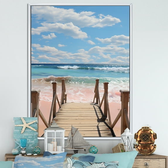 Designart "Beach Photo Calm Tide VI" Nautical & Beach Floater Framed Canvas Print
