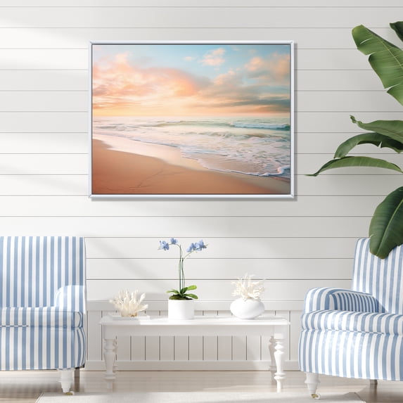 Designart "Beach Photo Coastal Calm I" Nautical & Beach Floater Framed Wall Art Living Room