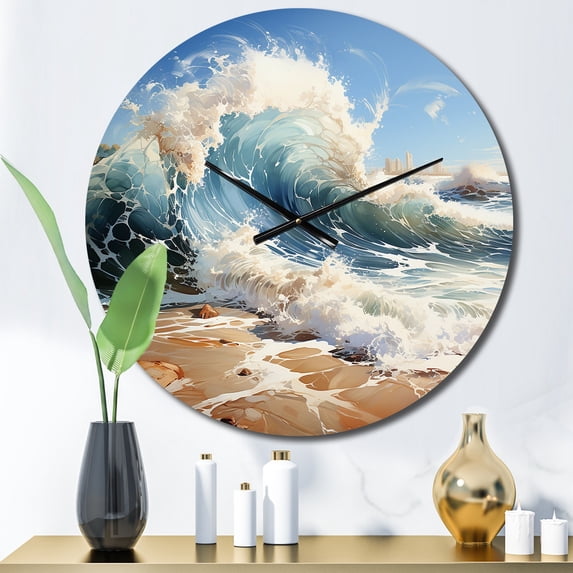 Designart "Beach Photo Coastal Euphony V" Nautical & Beach Oversized Wall Clock