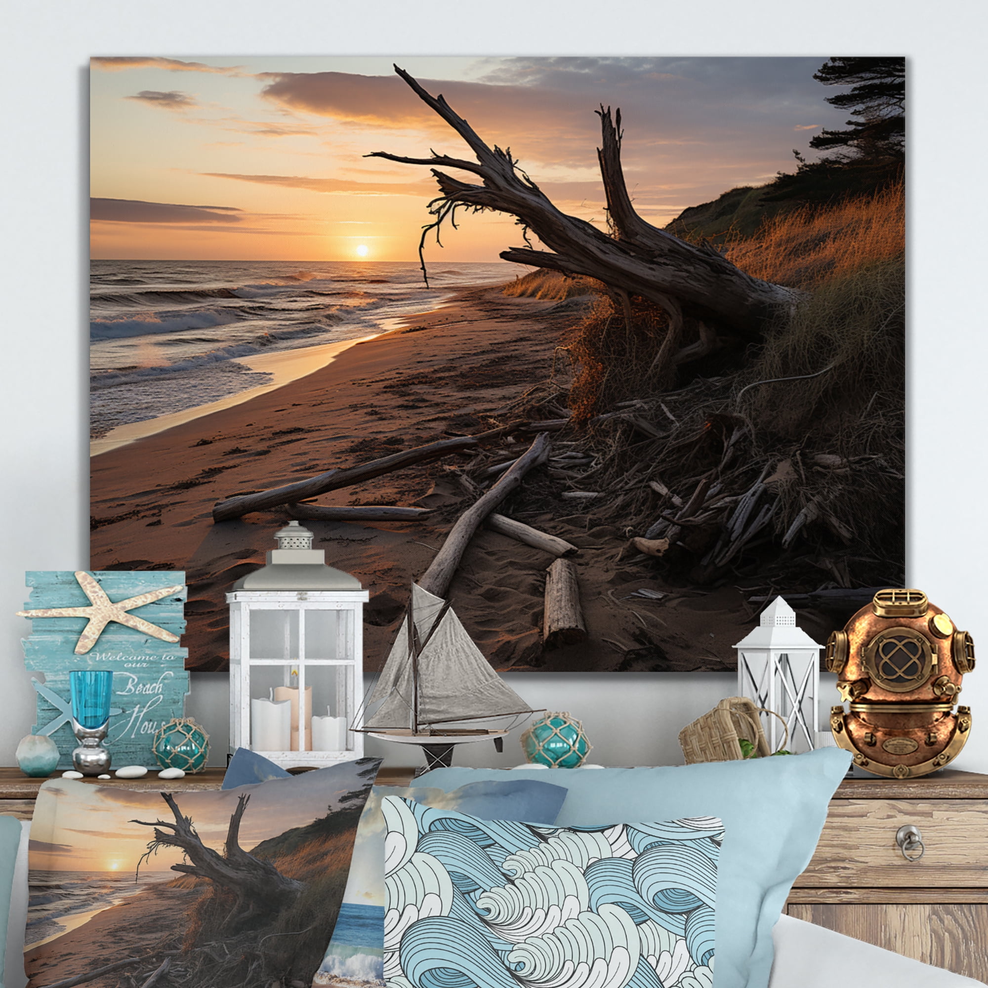 Designart "Beach Photo Coastal Expressions V" Nautical & Beach Metal ...