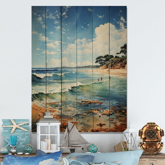 Designart "Beach Photo Coastal Expressions VII" Nautical & Beach Print on Natural Pine Wood
