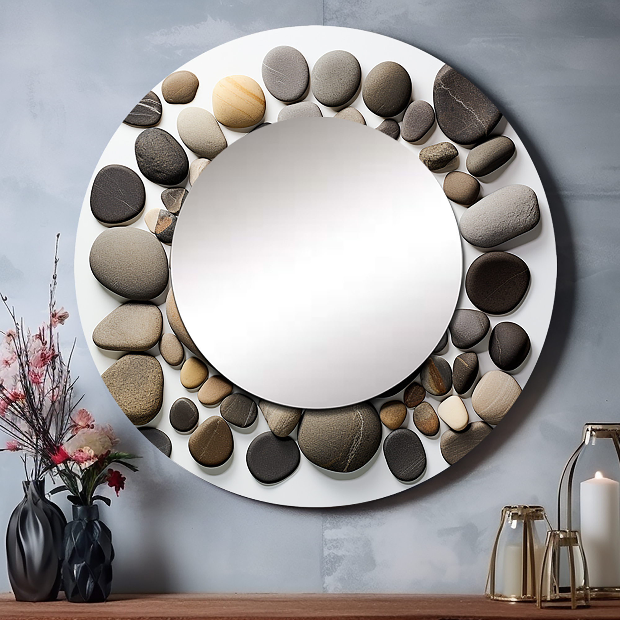 Designart "Beach Photo Harmonious symmetry I" Collage Round Mirror Wall