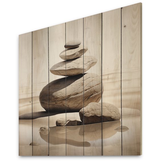 Designart "Beach Photo Harmonious symmetry VI" Beach Print on Natural Pine Wood