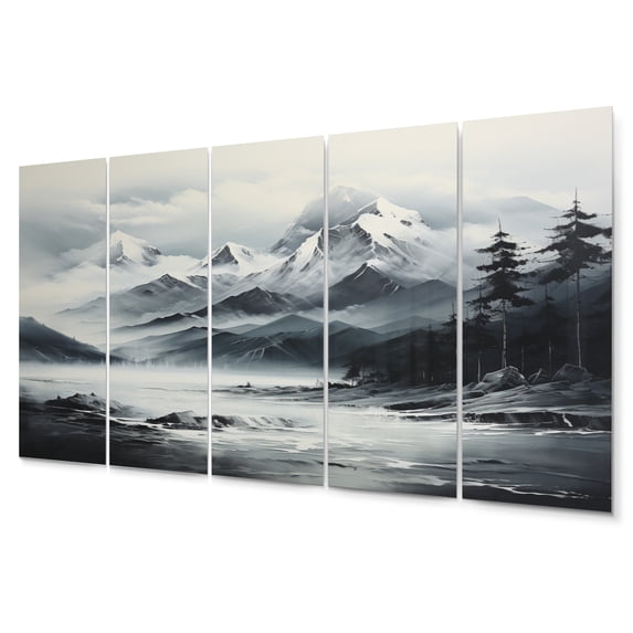 Designart "Beach Photo Mountain I" Landscapes Wall Art Prints Set
