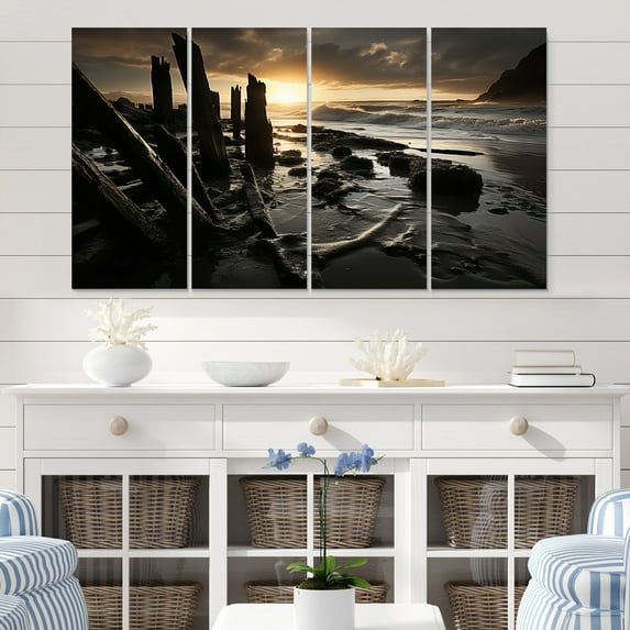 Designart "Beach Photo Oceanic flow I" Nautical & Beach Metal Wall Art Set