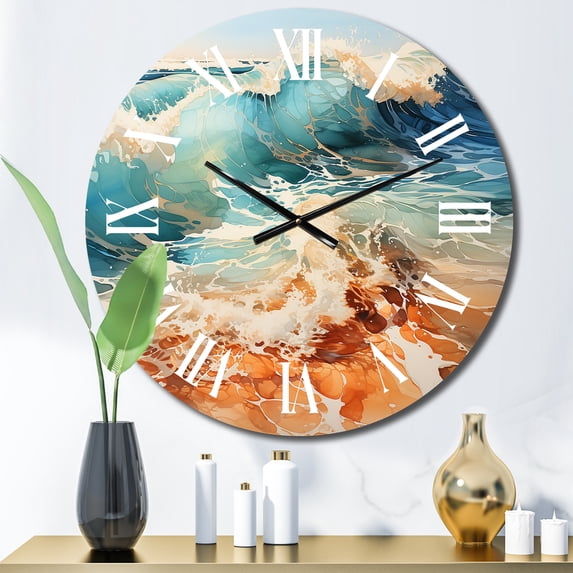 Designart "Beach Photo Oceanic flow VI" Nautical & Beach Oversized Wall Clock