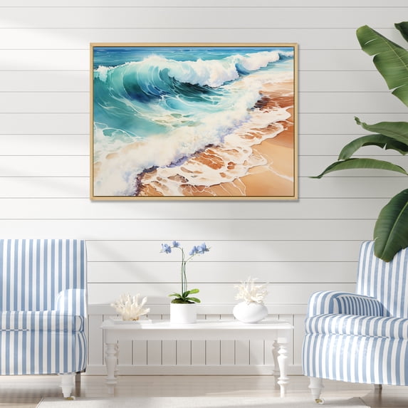 Designart "Beach Photo Oceanic flow XIV" Nautical & Beach Floater Framed Canvas Print
