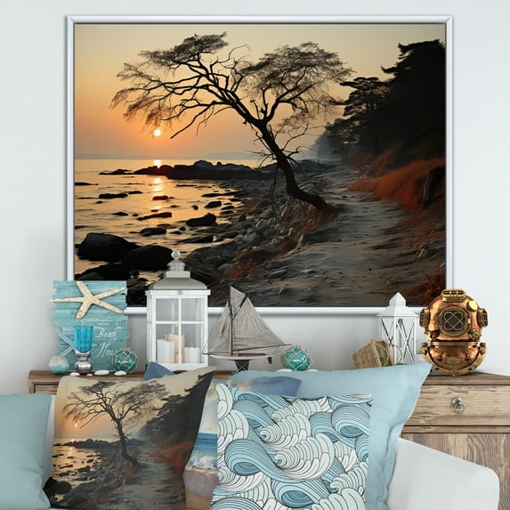 Designart "Beach Photo Sandy Charm I" Coastal Beach Floater Framed Canvas Print