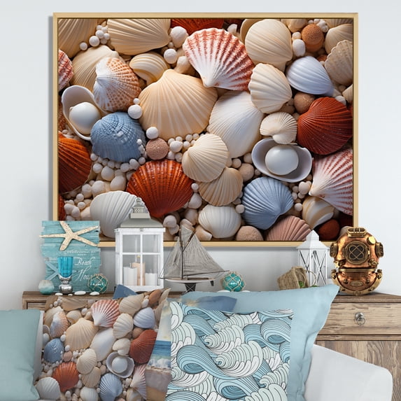 Designart "Beach Photo Seashell Euphony III" Nautical & Beach Floater Framed Canvas Print