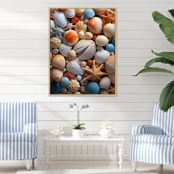 Designart "Beach Photo Seashell Euphony VII" Animals Floater Framed Wall Art Print