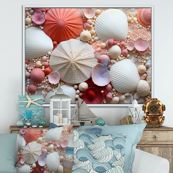 Designart "Beach Photo Seashell composition VIII" Nautical & Beach Floater Framed Canvas Art Print