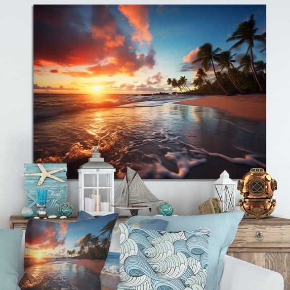 Designart "Beach Photo Sunset Charm XIV" Nautical & Beach Canvas Print
