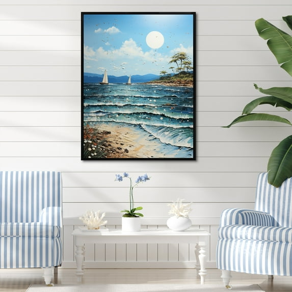 Designart "Beach Sandy Charm Pointillism II" Nautical & Beach Floater Framed Canvas Art Print