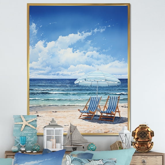 Designart "Beach Sandy Escape Painting II" Nautical & Beach Floater Framed Wall Decor