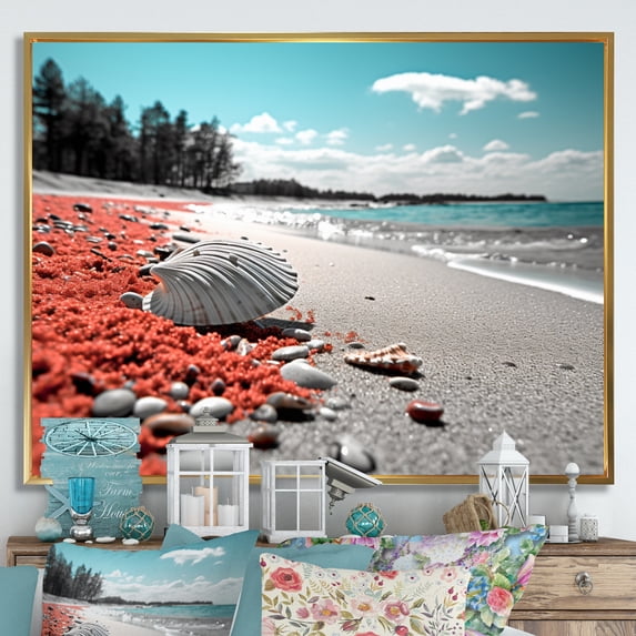Designart "Beach Seashell Euphony" Nautical & Beach Floater Framed Canvas Art Print