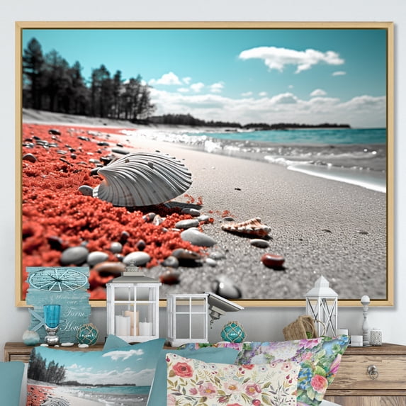 Designart "Beach Seashell Euphony" Nautical & Beach Floater Framed Canvas Art Print