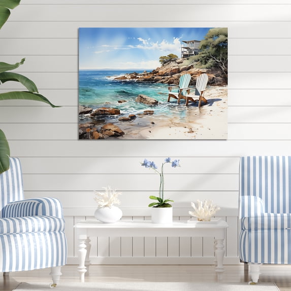 Designart "Beach Seaside Reflections Painting III" Nautical & Beach Metal Wall Art Prints