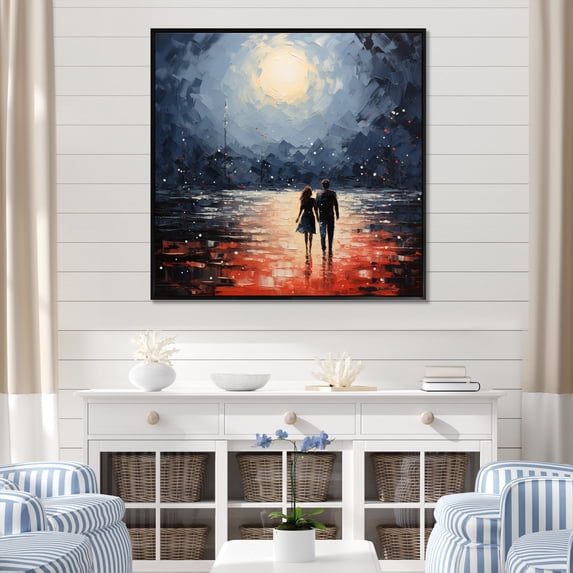 Designart "Beach Seaside Romance painting" Beach Floater Framed Wall Art Print