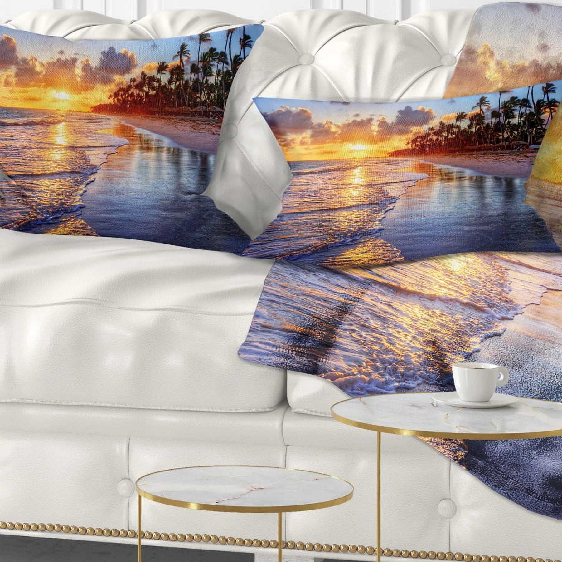 Designart Beach Side Resort With Palm Trees - Seashore Throw Pillow - 12x20