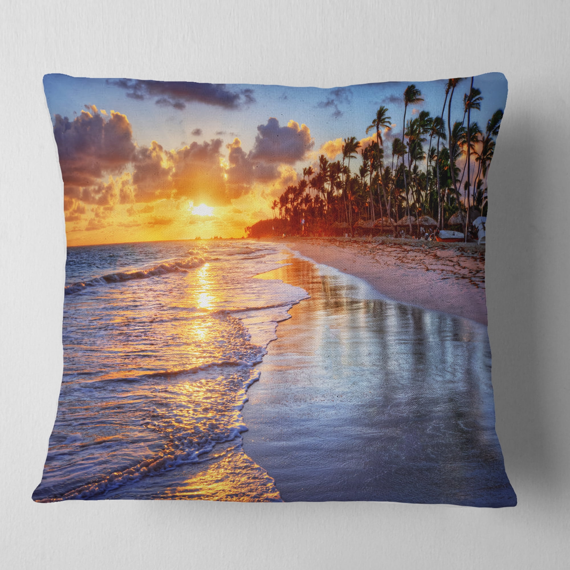 Designart Beach Side Resort With Palm Trees - Seashore Throw Pillow - 18x18