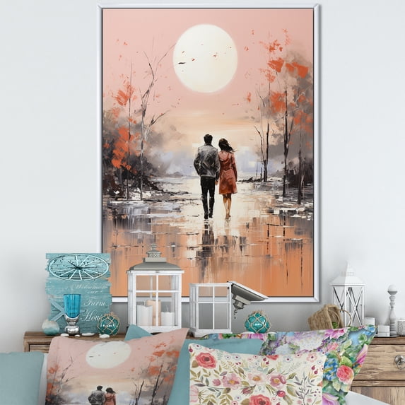 Designart "Beach Stroll for a Couple" Nautical & Beach Floater Framed Canvas Print